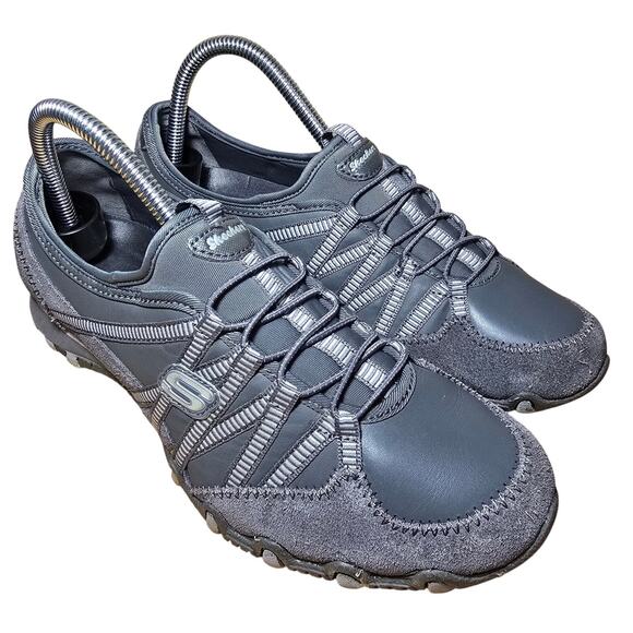 Skechers Shoes Gray Suede Leather Bikers Bungee Athletic Womens Size 8.5 EUC - Picture 5 of 7